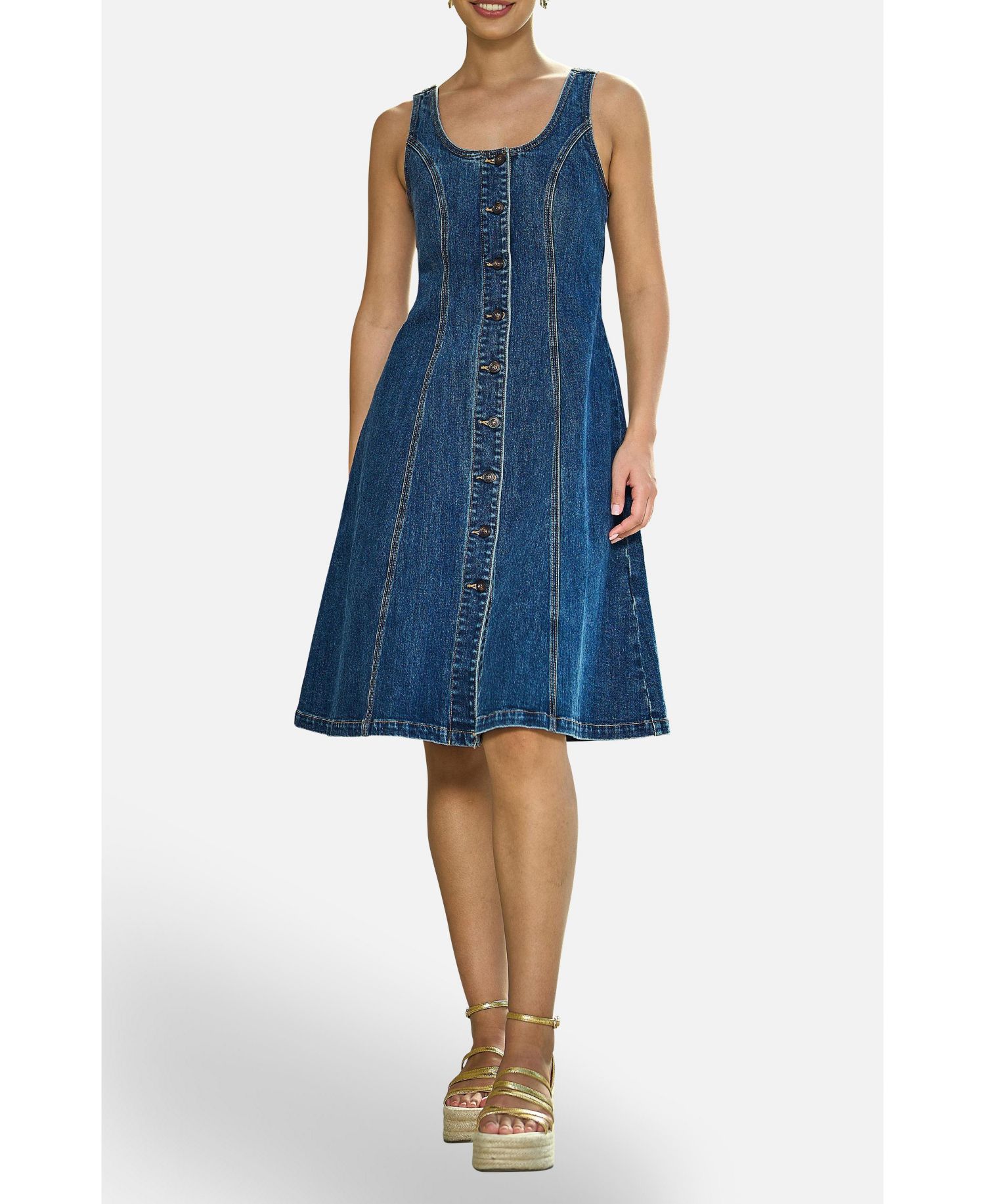Women's Stretch Denim Panel Fitted Dress