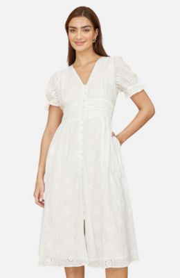 Women's Broderie Anglaise Midi Button Up Dress