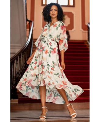 Women's Floral Dip Hem Kimono Wrap Dress