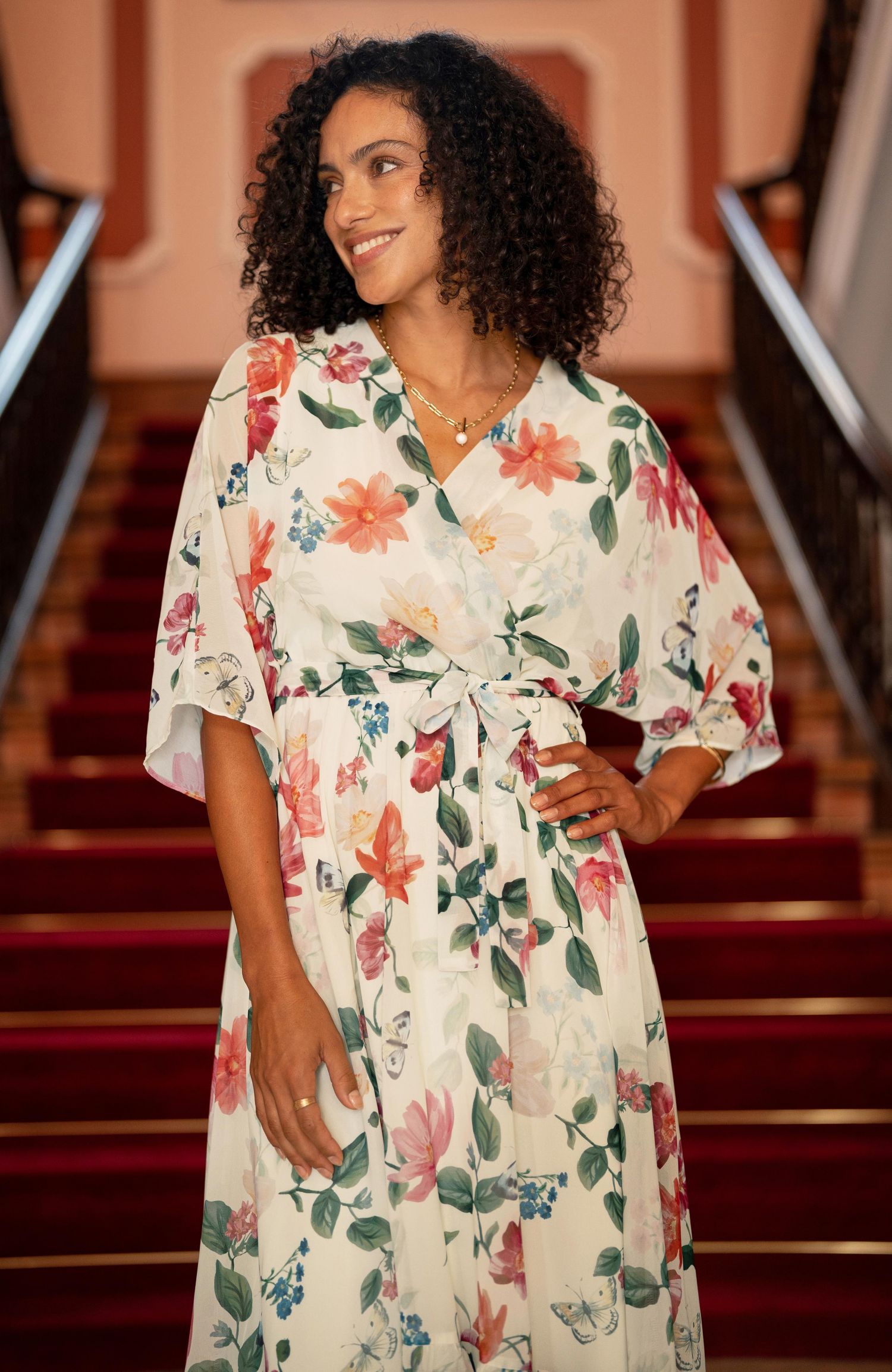 Women's Floral Dip Hem Wrap Midi Dress
