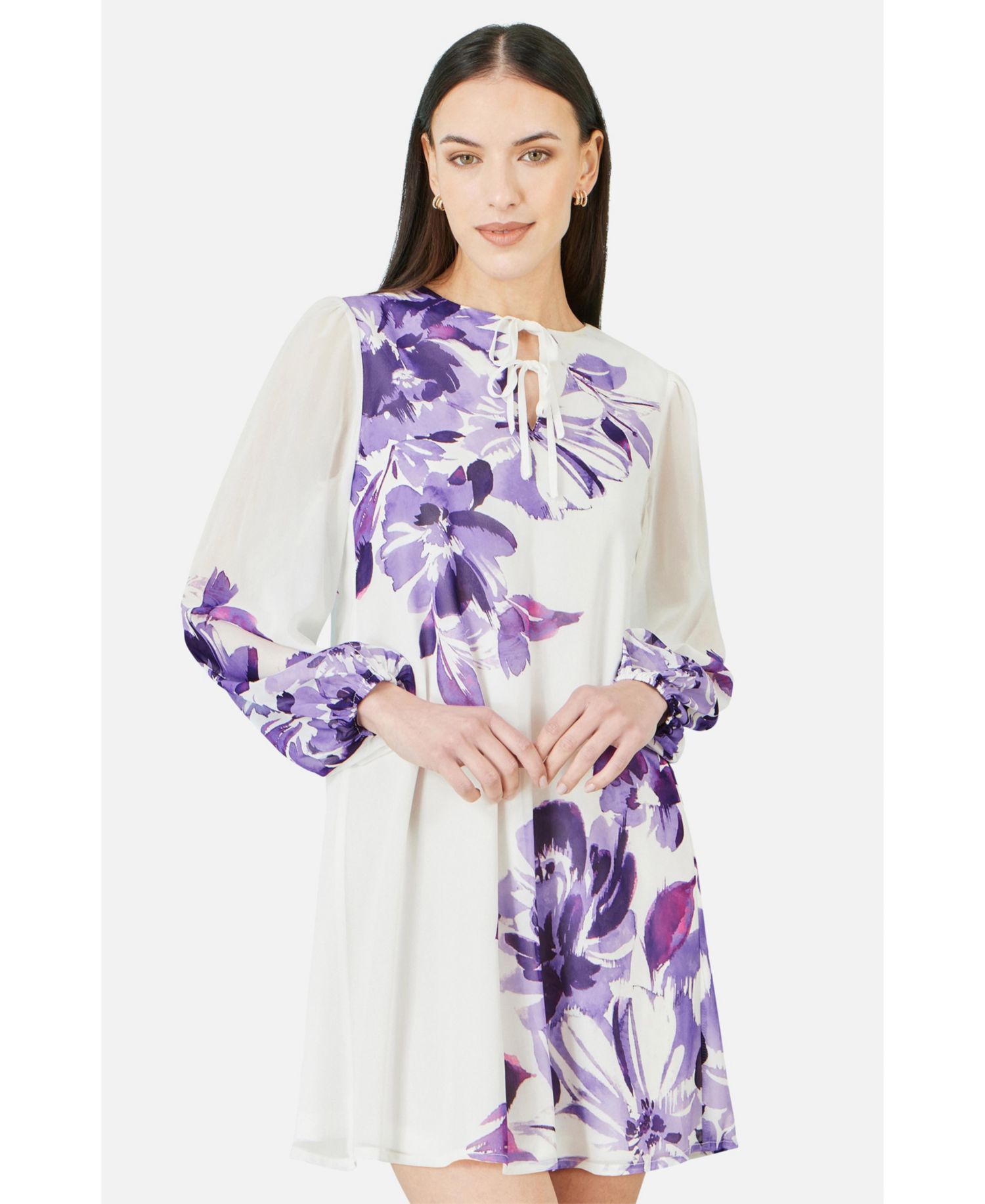Women's Keyhole Neck Floral Tunic Dress