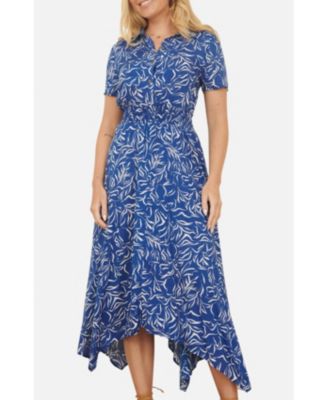 Women's Printed Midi Ruched Shirt Dress