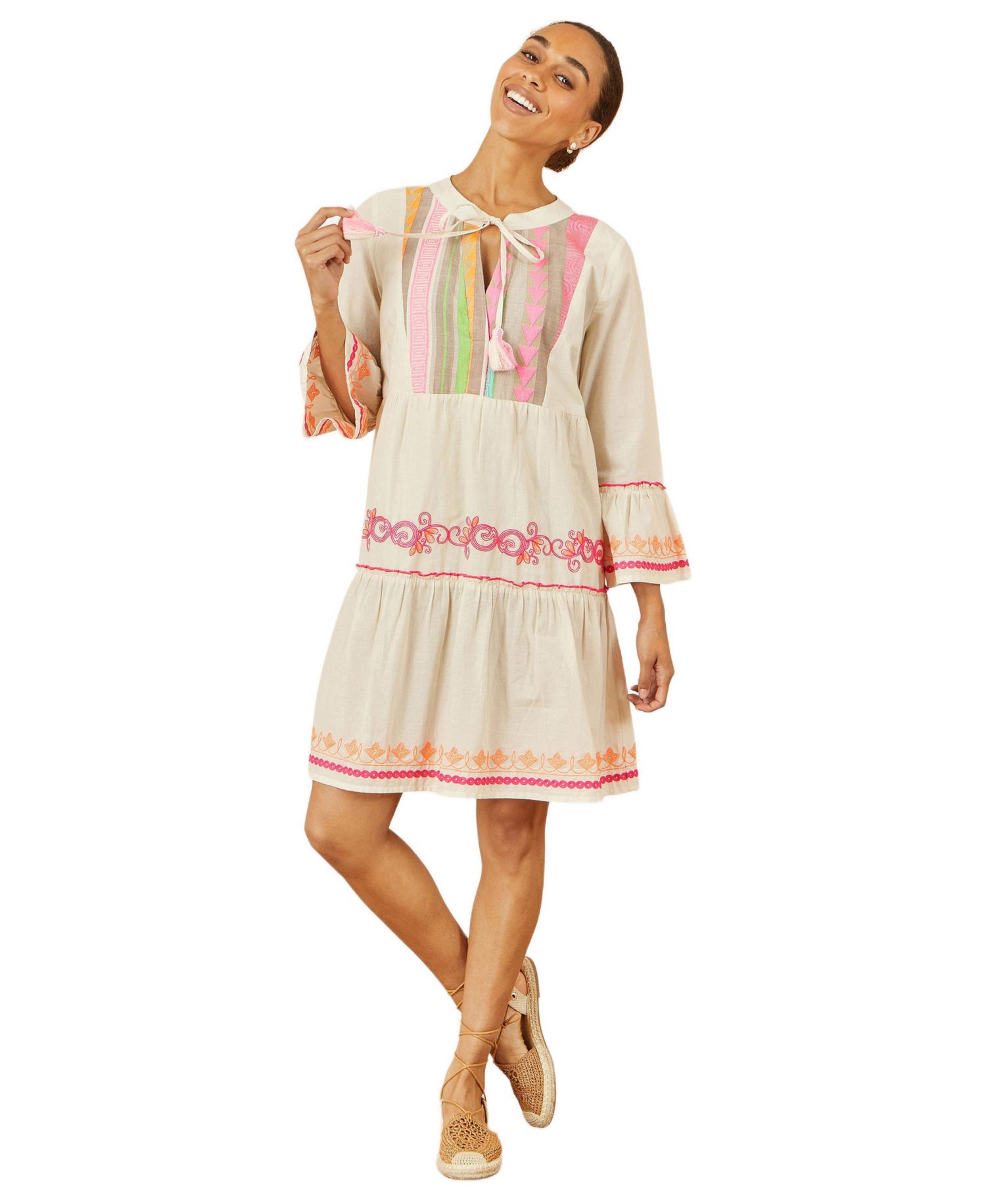 Women's Embroidered Cotton Tunic Dress