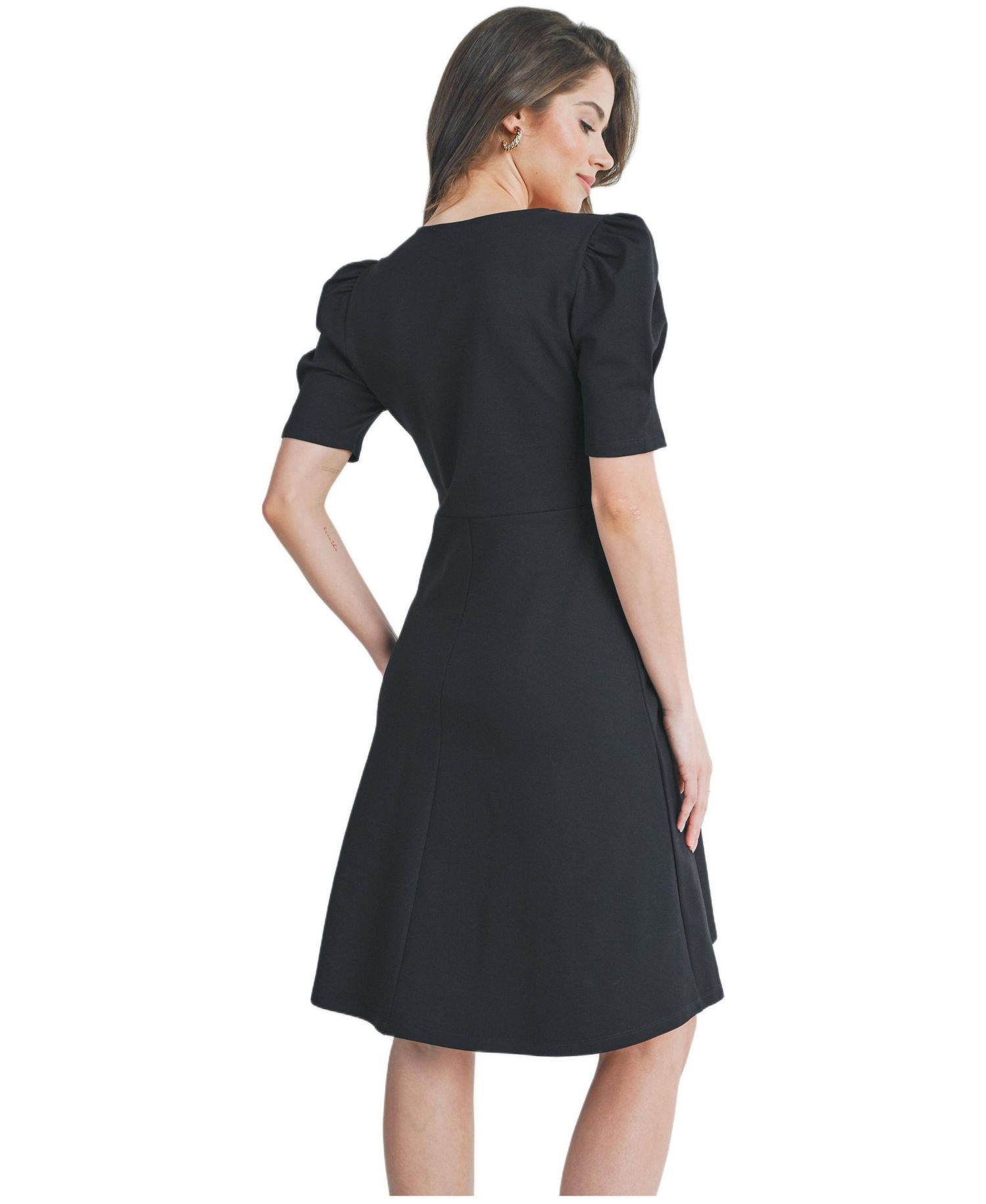 Women's A-Line V Neck Empire Waist Puff Sleeve Dress