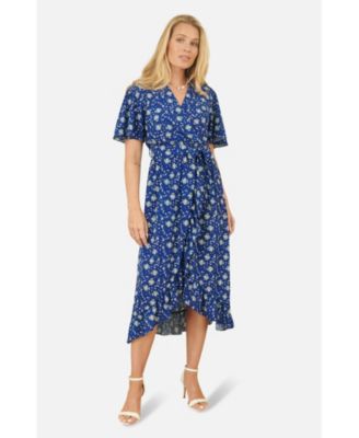 Women's Frilled-Hem Wrap Midi Dress