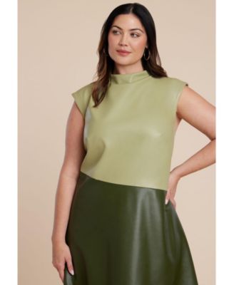 Women's Colorblocked Draped Faux Leather Dress