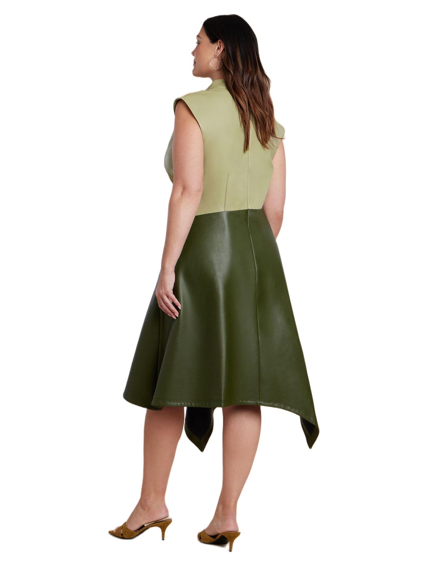 Women's Colorblocked Draped Faux Leather Dress