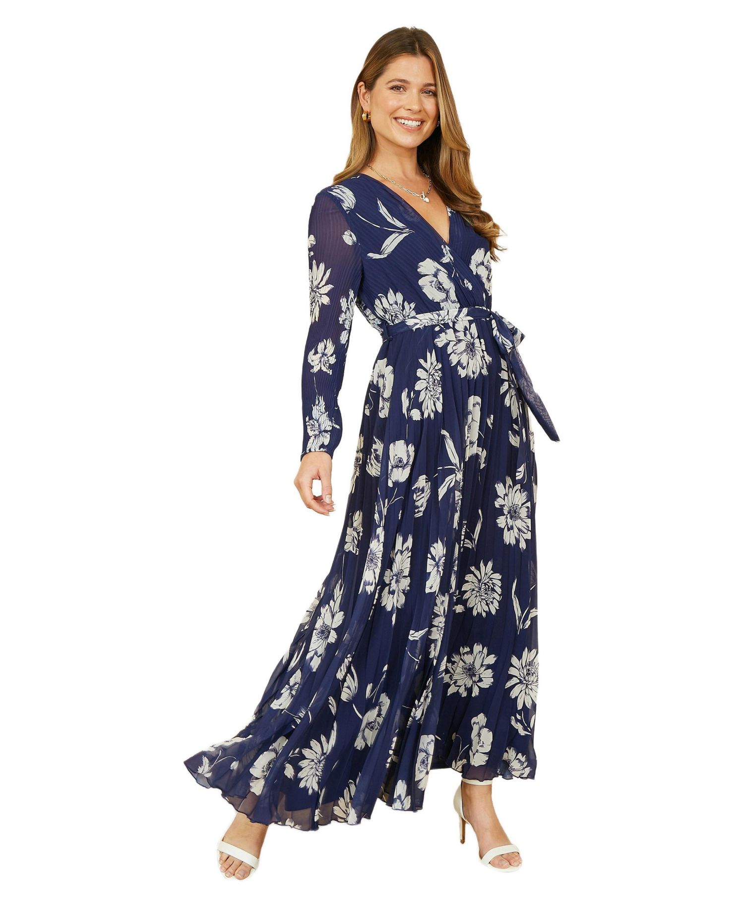 Women's Floral Pleated Midi Wrap Dress