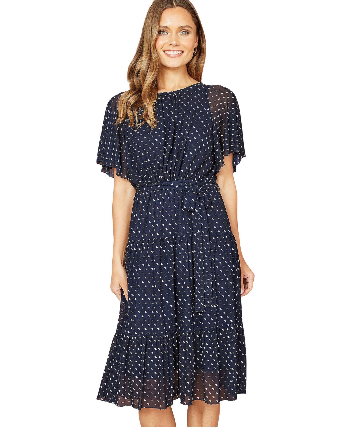 Женское платье Yumi Dot Print Mesh Stretch Midi, цвет: Тёмно-синий — фото 3