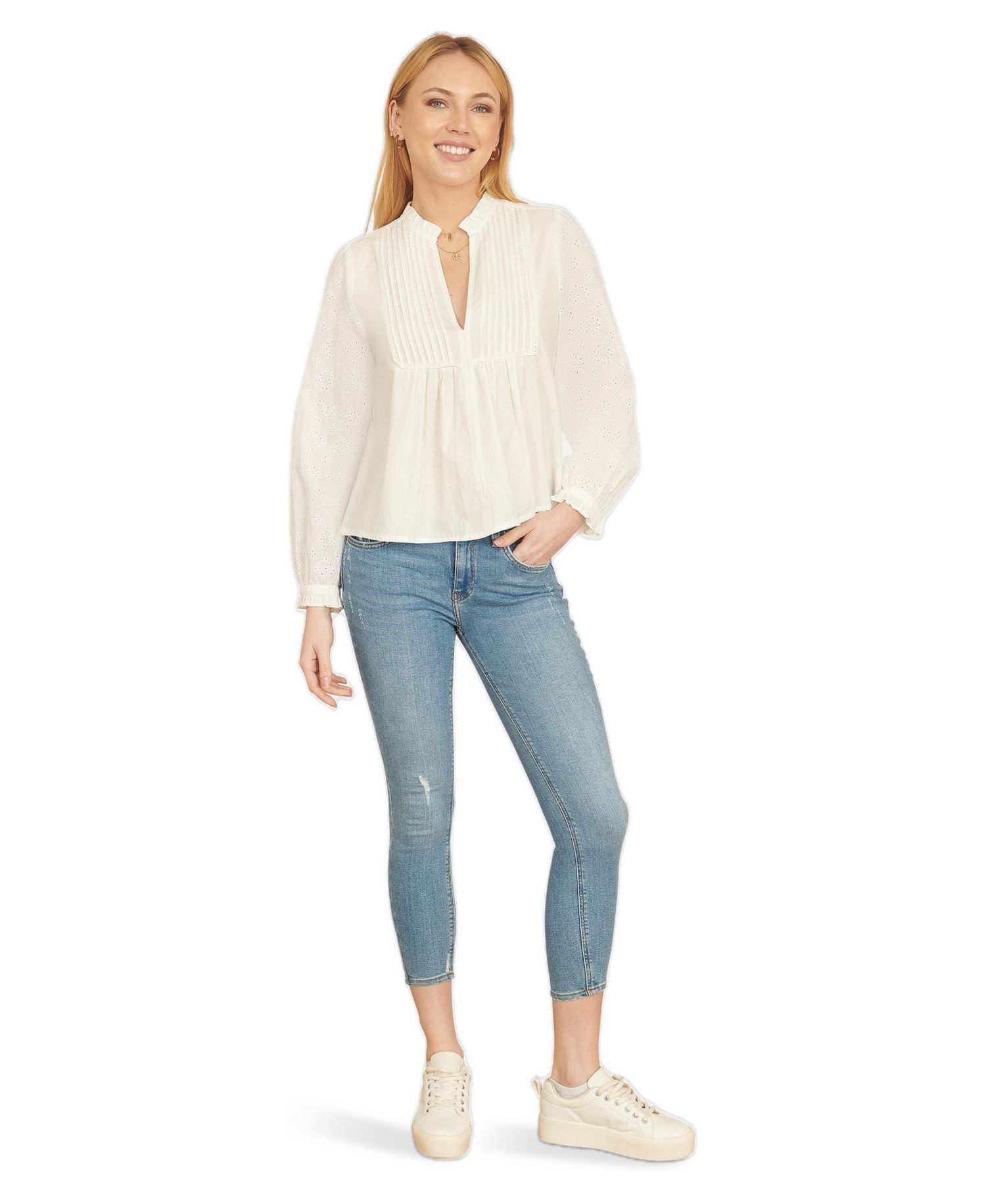 Women's Pleated Cotton Bib Shirt