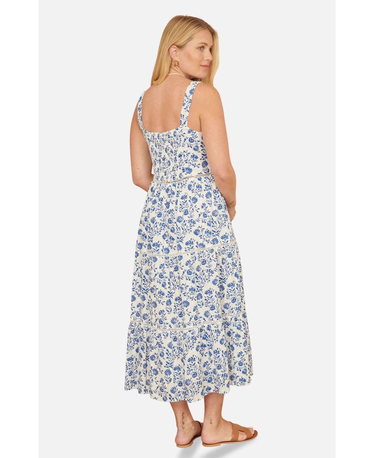 Women's Floral Broderie Anglaise Midi Sun Dress