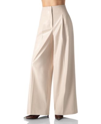 Women's Wide Leg Faux Leather Pants with Pockets