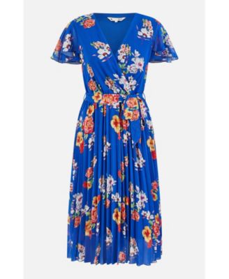 Women's Pleated Floral Tie-Waist Wrap Midi Dress