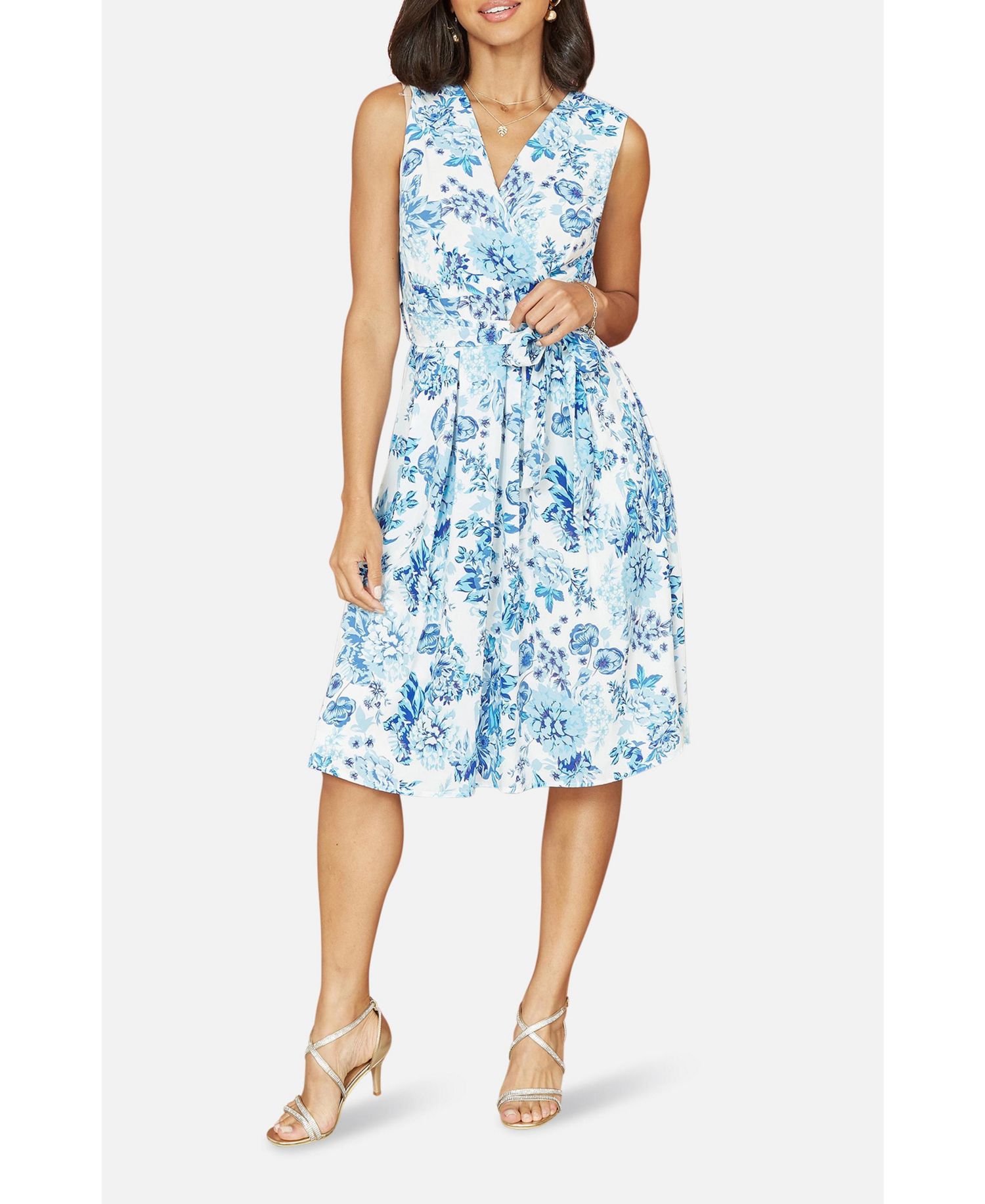 Women's Floral Wrap Over Skater Dress