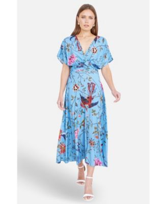 Women's Bird And Floral Print Midi Dress