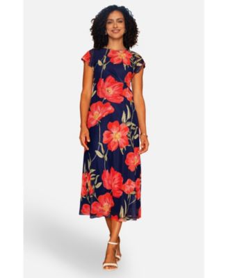 Women's Poppy Print Midi Mesh Dress