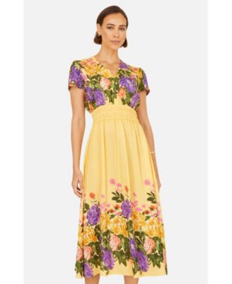 Women's Floral Mirror Print Viscose Midi Dress