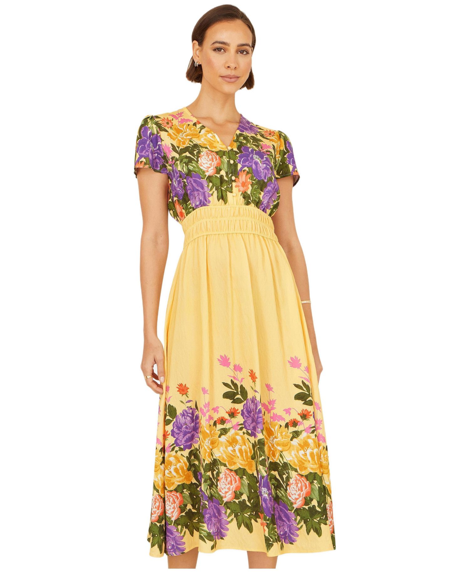 Women's Floral Mirror Print Viscose Midi Dress