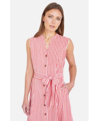 Women's Stripe Midi Sleeveless Shirt Dress