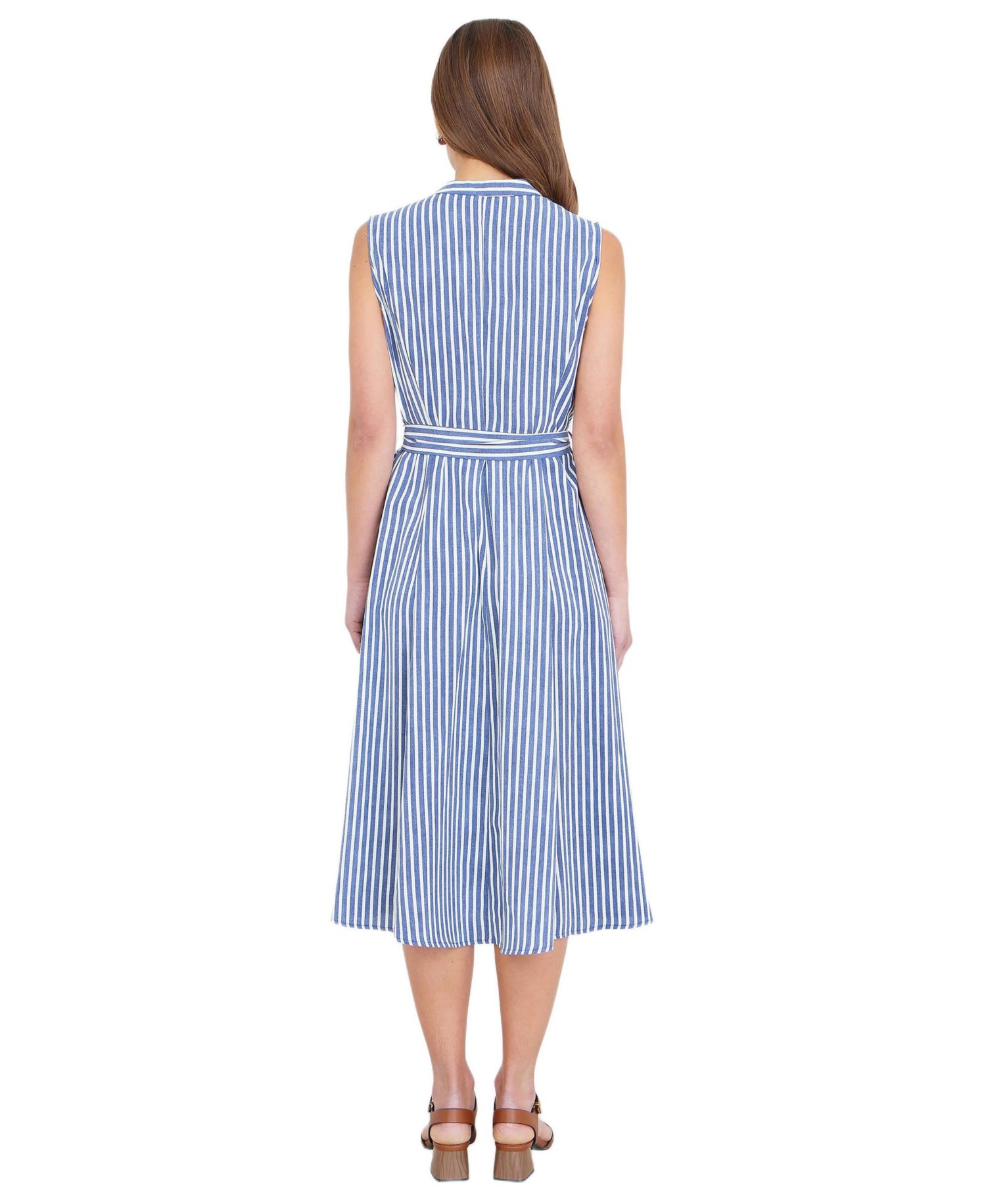 Women's Stripe Midi Sleeveless Shirt Dress