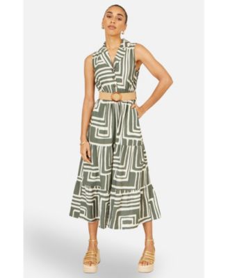 Women's Geo Print Midi Shirt Dress