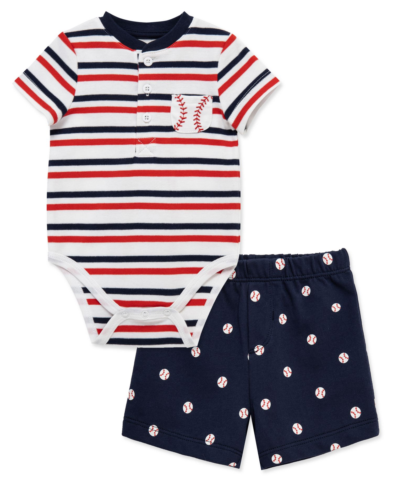 Baby Boys' Baseball Printed Short-Sleeve Bodysuit and Shorts, 2-Piece Set