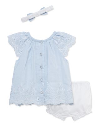 Baby Girls' Eyelet Embroidery Top, Shorts and Headband, 3-Piece Set