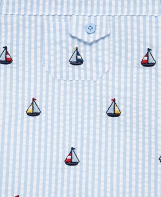 Baby Boys' Sailboat Striped Sunsuit and Hat, 2-Piece Set