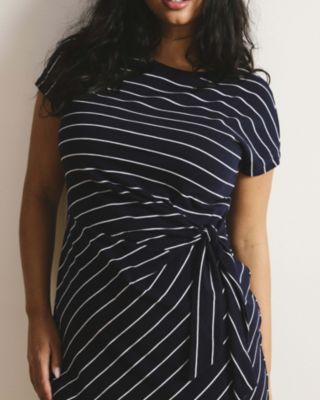 Plus Size Crescent Breton Stripe Knot Dress