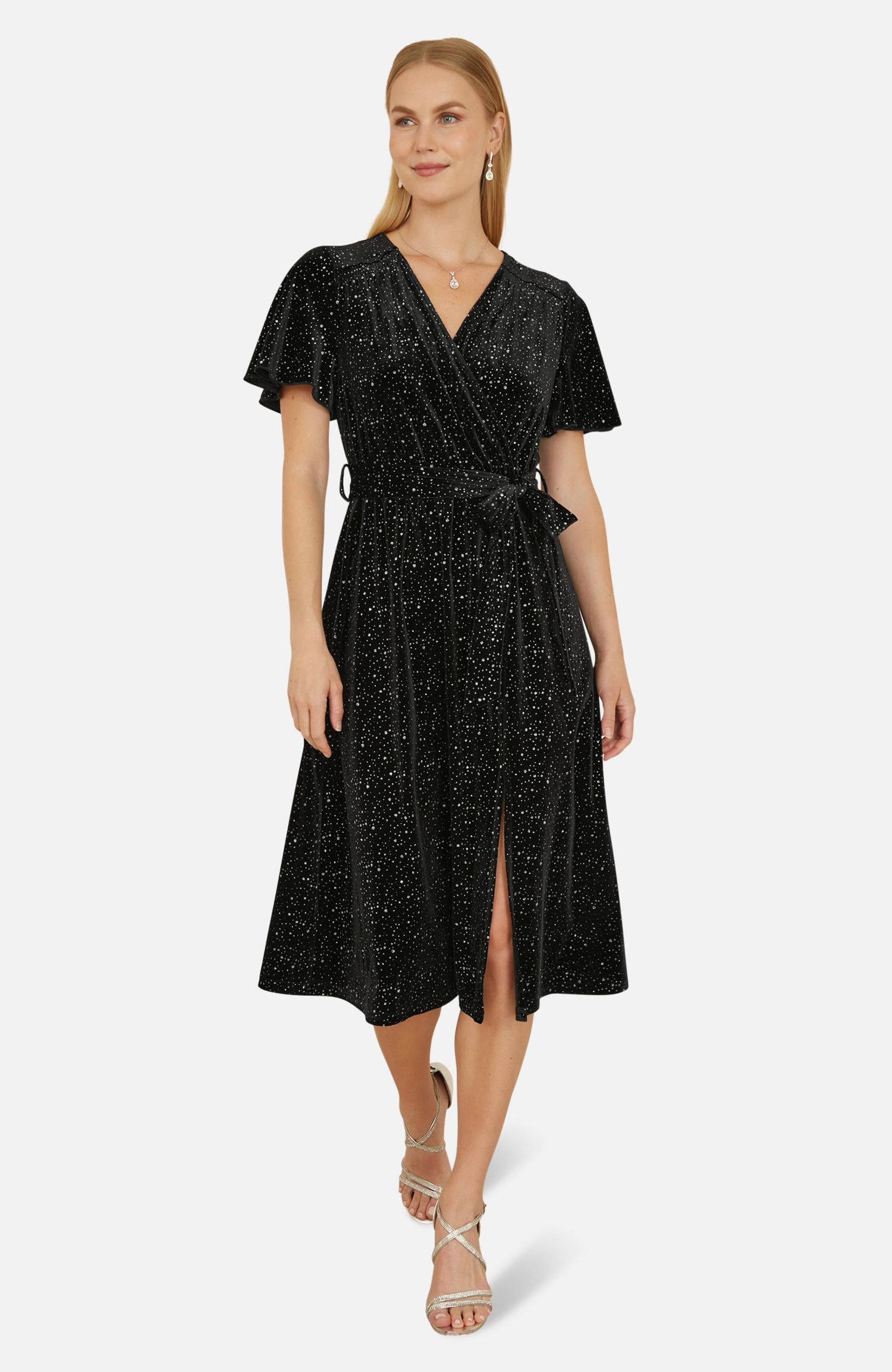 Women's Velvet Sparkle Wrap Midi Dress