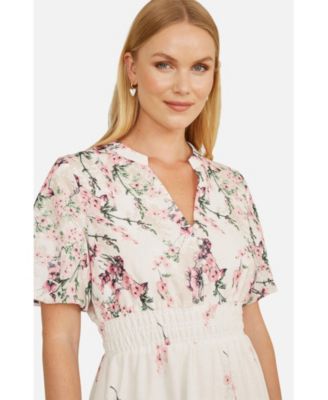 Women's Mirrored Floral Button Up Midi Dress