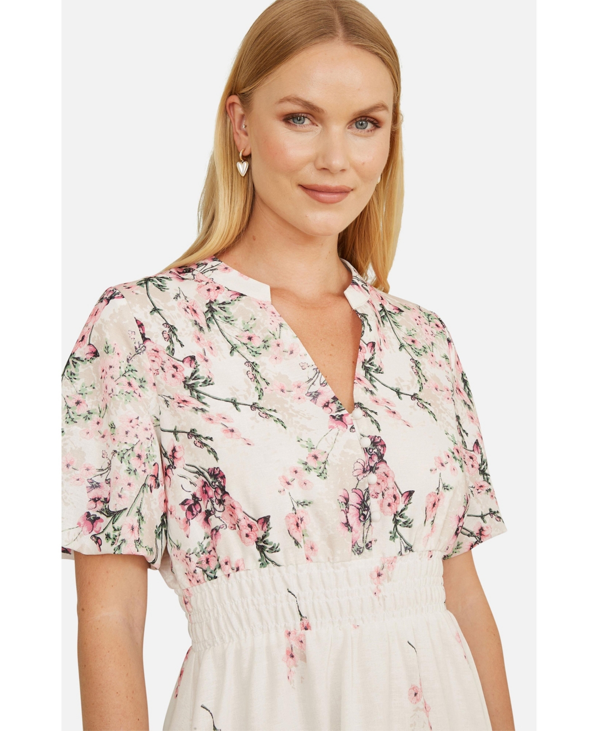 Yumi Women's Mirrored Floral Button Up Midi Dress