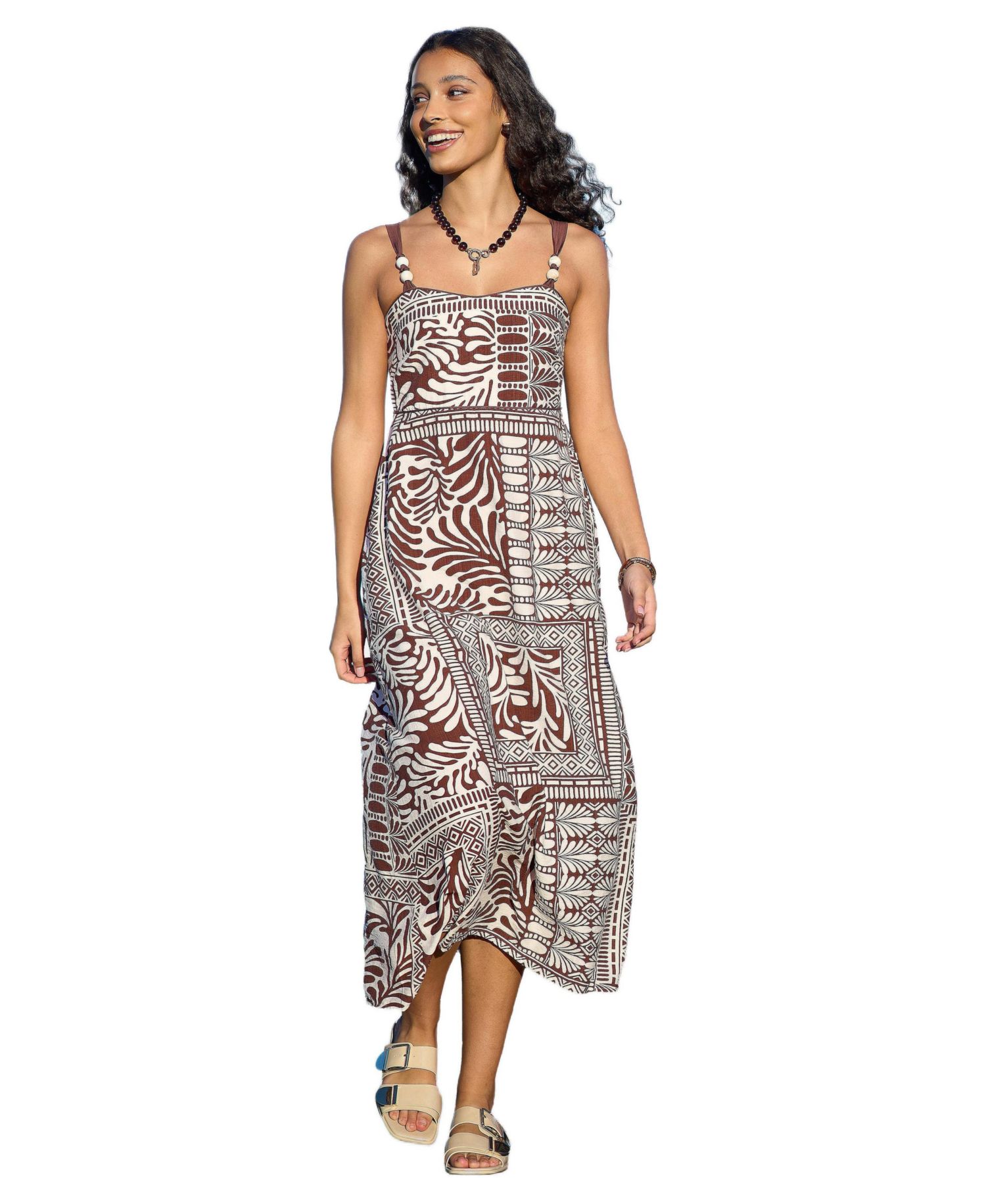 Women's Beaded Print Midi Dress