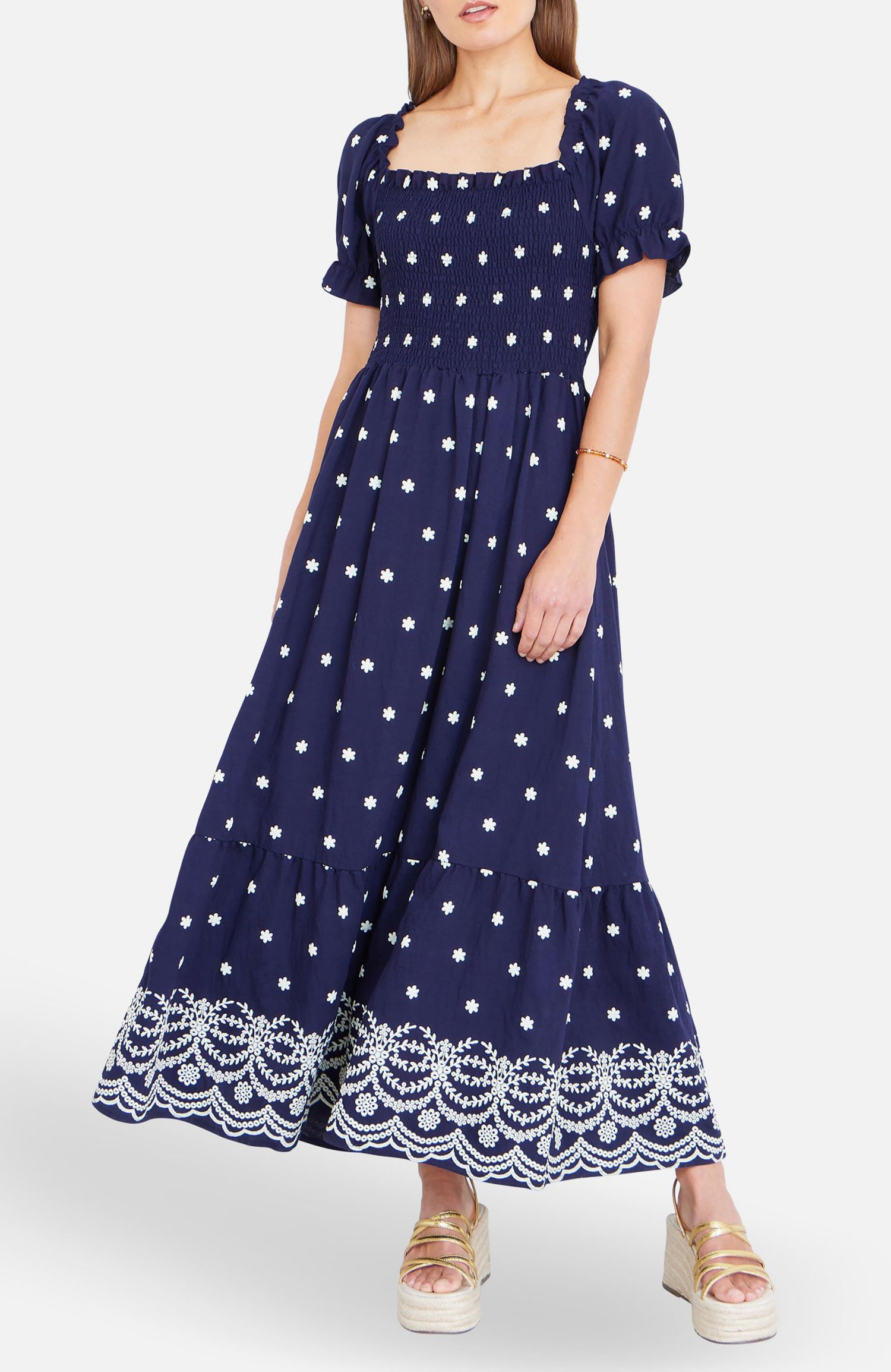 Women's Border Hemline Smocked Maxi Dress