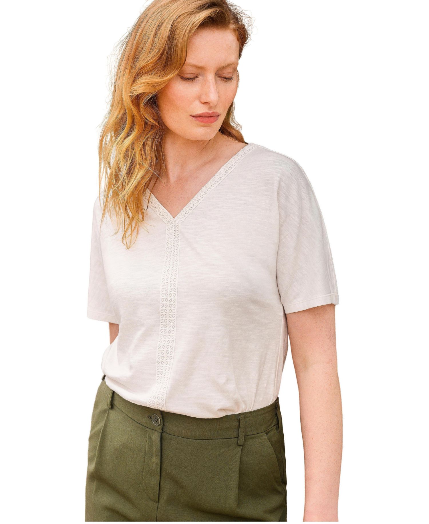 Women's Slub Jersey V-Neck Trim Top