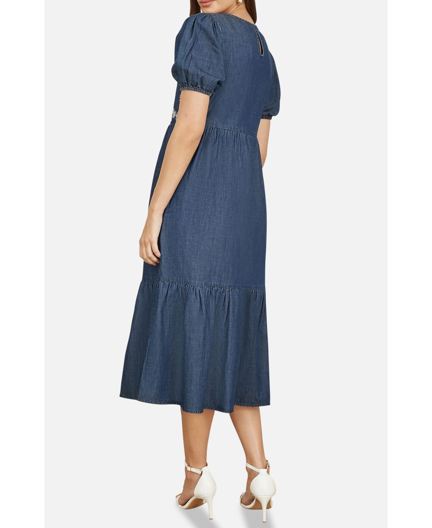 Women's Floral Embroidered Puff Sleeve Dress
