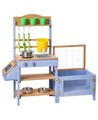 Outdoor Wooden Mud Kitchen for Kids with Planting Box & Sink