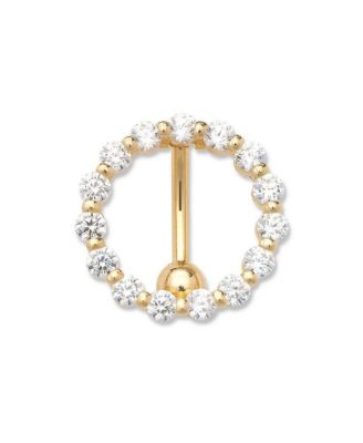 Solid 14k 14g Cubic Zirconia Large Circle Top Mount Belly Button Ring