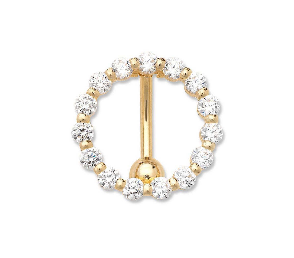 Curata Jewelry Solid 14k 14g Cubic Zirconia Large Circle Top Mount Belly Button Ring - Yellow gold