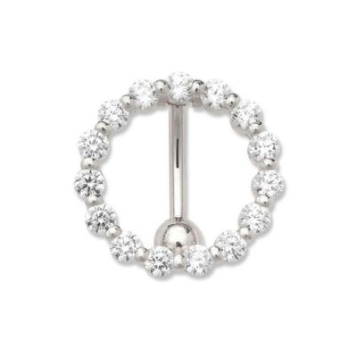 Curata Jewelry Solid 14k 14g Cubic Zirconia Large Circle Top Mount Belly Button Ring - White gold 828$