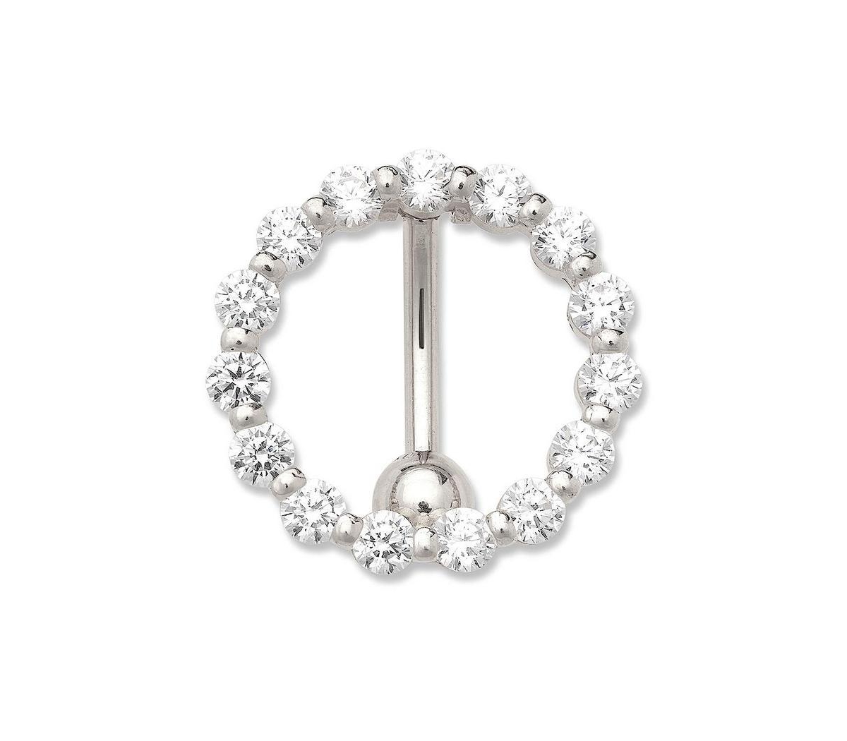 Curata Jewelry Solid 14k 14g Cubic Zirconia Large Circle Top Mount Belly Button Ring - White gold