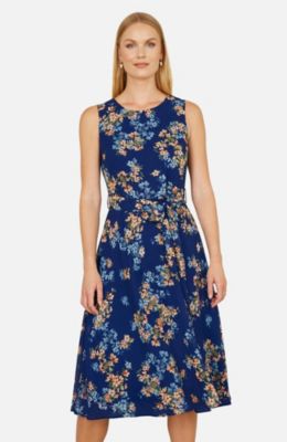 Women's Floral Skater Sleeveless Midi Dress