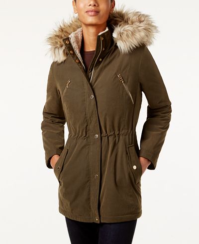 Nautica Faux-Fur-Trim Hooded Parka