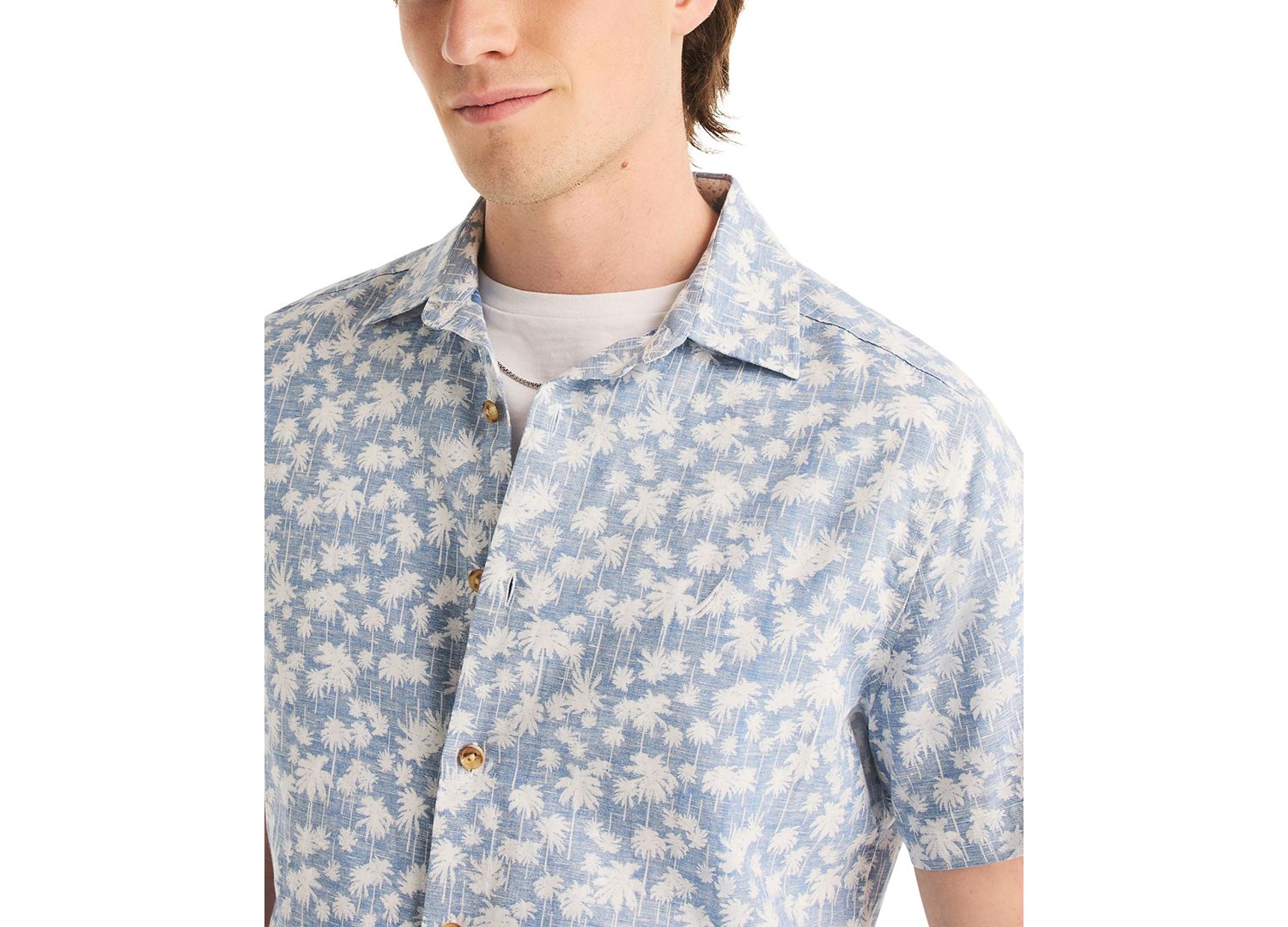 Men's Reverse Palm Tree Printed Linen Short-Sleeve Shirt