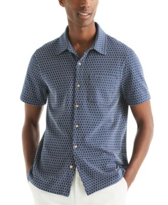 Men's Classic-Fit Brick Pattern Button-Front Short-Sleeve Shirt