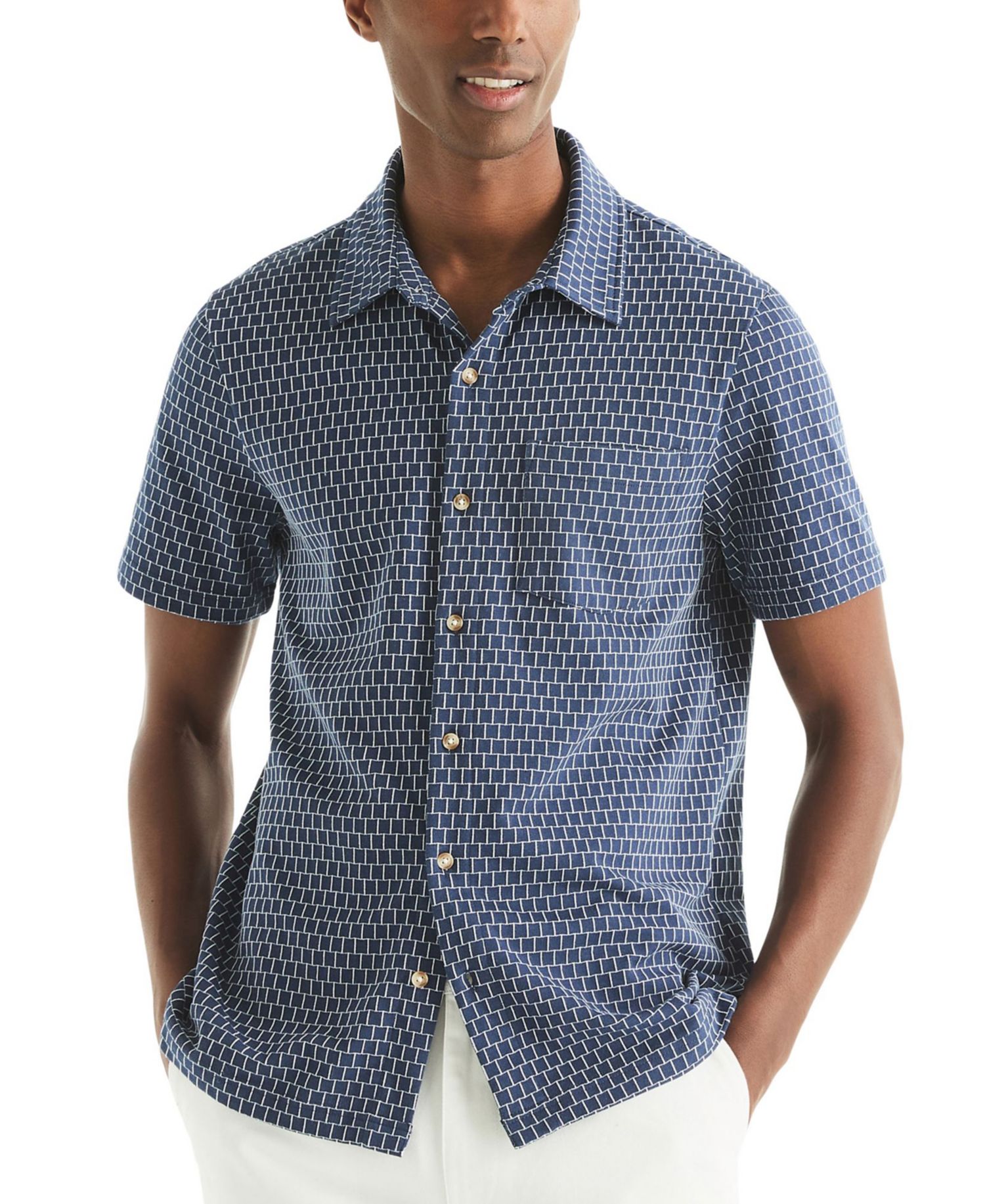 Men's Classic-Fit Brick Pattern Button-Front Short-Sleeve Shirt