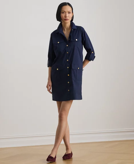 Petite Roll Tab Sleeve Shirtdress - Refined Navy