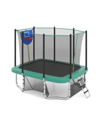 10x8 FT Rectangle Outdoor Trampoline with Basketball Hoop