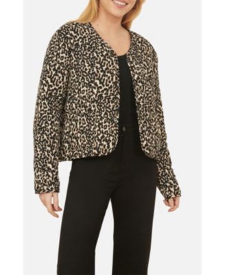 Women's Leopard Print Round Neck Boxy Jacket