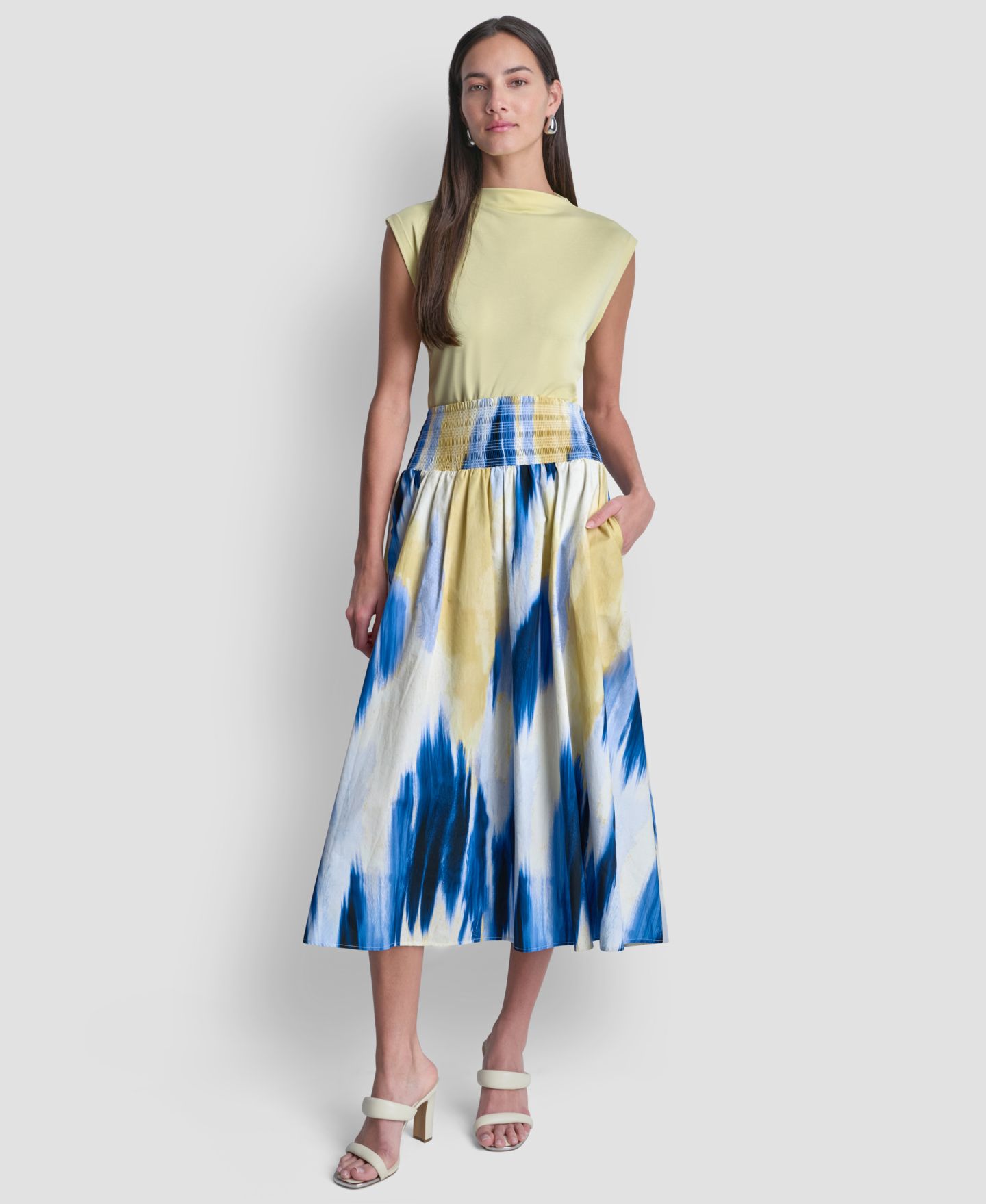 Женская юбка DKNY Abstract Geometric Print Midi, цвет: Sunlit Shoreline — фото 5